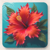 Vurige rode hibiscus bier onderzetter (Voorkant)