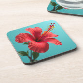 Vurige rode hibiscus bier onderzetter (Linkerzijde)