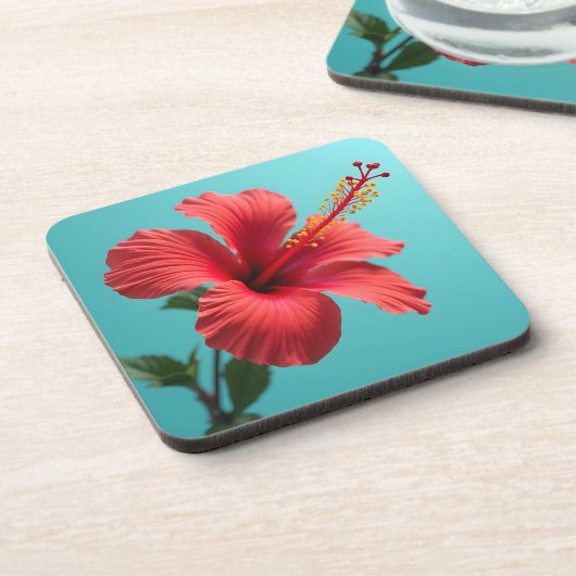 Vurige rode hibiscus bier onderzetter (Linkerzijde)