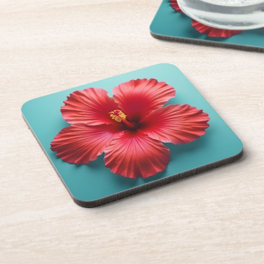 Vurige rode hibiscus bier onderzetter (Linkerzijde)