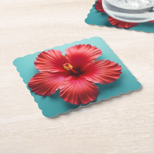 Vurige rode hibiscus kartonnen onderzetters (Gebogen)