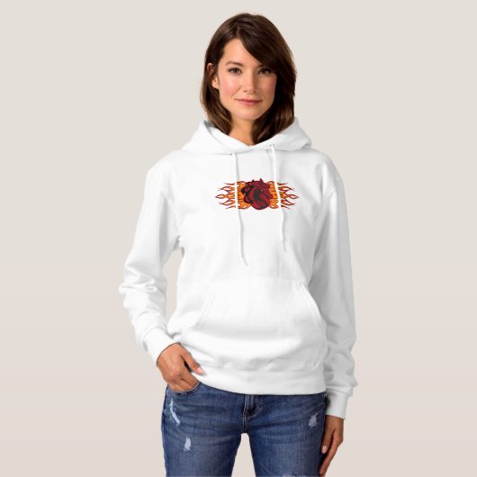 Vurige rode paardenkop met vlammen hoodie (Voorkant volledig)