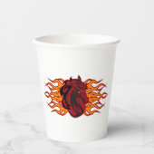 Vurige rode paardenkop met vlammen papieren bekers (Voorkant)