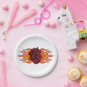 Vurige rode paardenkop met vlammen papieren bordje (Feest)