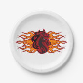 Vurige rode paardenkop met vlammen papieren bordje (Voorkant)