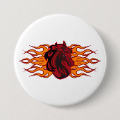 Vurige rode paardenkop met vlammen ronde button 7,6 cm (Voorkant)