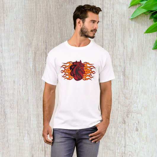 Vurige rode paardenkop met vlammen t-shirt