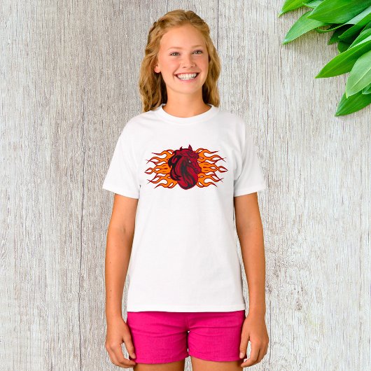 Vurige rode paardenkop met vlammen t-shirt