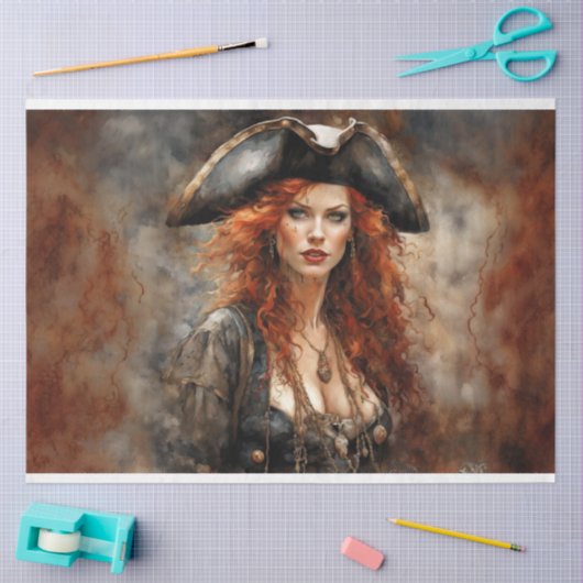 Vurige roodharige piraat koningin decoupage tissuepapier (Craft)