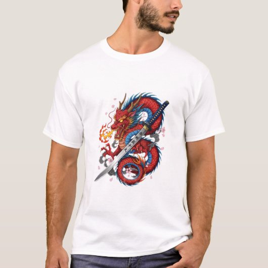 Vurige Samurai Draak – Japanse Katana tshirt (Voorkant)