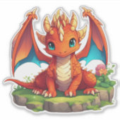 Vurige Schattigee Chibi Dragon Sticker voor laptop (Voorkant)