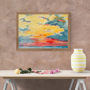 Vurige Waterverf zonsondergang Foto Afdruk