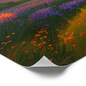 Vurige zonsondergang, mooi meer met groene banken poster (Hoek)