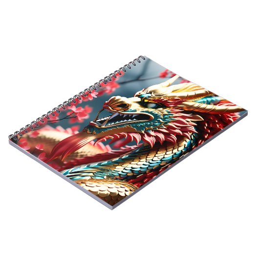 Vuur ademende draak goud blauw en rode schubben notitieboek (Linkerzijde)