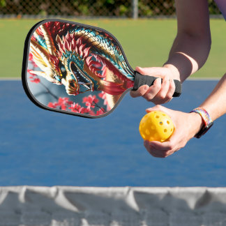 Vuur ademende draak goud blauw en rode schubben pickleball paddle