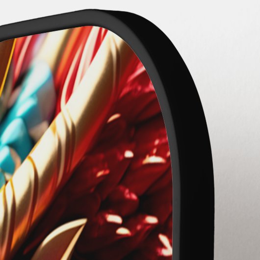 Vuur ademende draak goud blauw en rode schubben pickleball paddle (Links Detail)