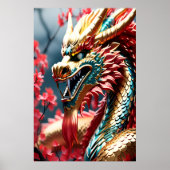 Vuur ademende draak goud blauw en rode schubben poster (Voorkant)