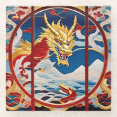 Vuur ademende draak Goud En Rood Glazen Onderzetter (Voorkant)