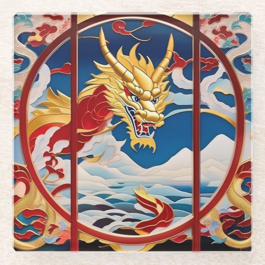 Vuur ademende draak Goud En Rood Glazen Onderzetter (Voorkant)