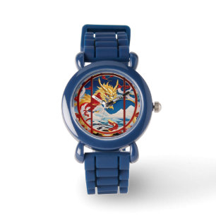 Vuur ademende draak Goud En Rood Horloge