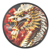 Vuur ademende draak gouden hoofd hockey puck (Voorkant)