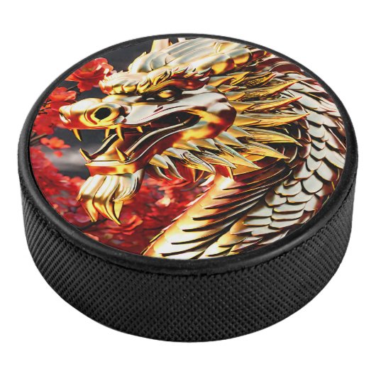 Vuur ademende draak gouden hoofd hockey puck (3/4)