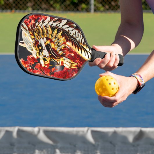 Vuur ademende draak gouden hoofd pickleball paddle (Insitu)