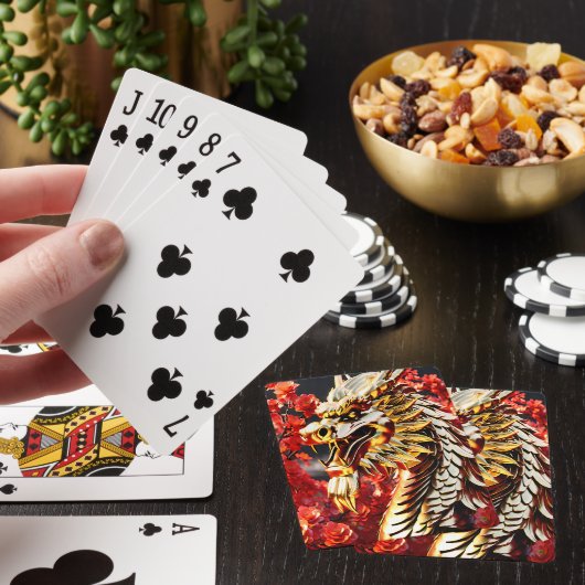 Vuur ademende draak gouden hoofd pokerkaarten (Insitu)