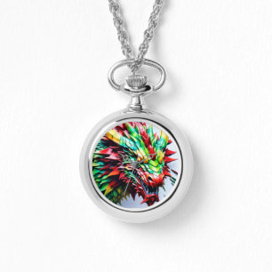 Vuur ademende draak Groen en Rood Horloge