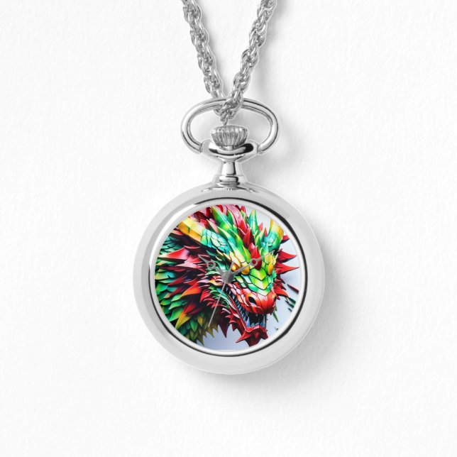 Vuur ademende draak Groen en Rood Horloge (Voorkant)