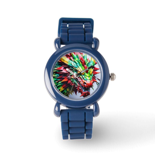 Vuur ademende draak Groen en Rood Horloge (Voorkant)
