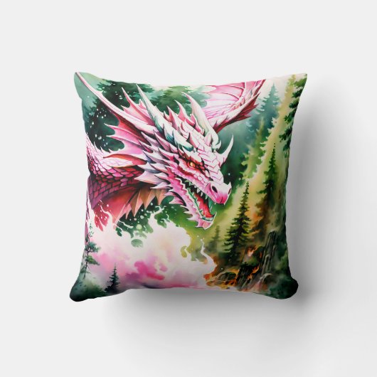 Vuur ademende draak levendige roze schalen kussen (Achterkant)
