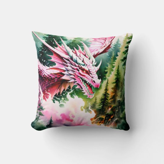 Vuur ademende draak levendige roze schalen kussen (Voorkant)