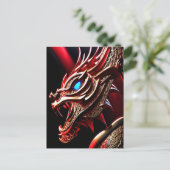 Vuur ademende draak rode en gouden schubben briefkaart (Staand voorkant)
