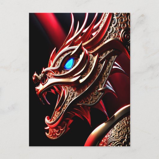 Vuur ademende draak rode en gouden schubben briefkaart (Voorkant)