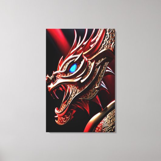 Vuur ademende draak rode en gouden schubben canvas afdruk (Voorkant)