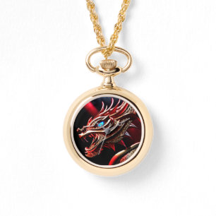 Vuur ademende draak rode en gouden schubben horloge
