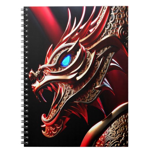 Vuur ademende draak rode en gouden schubben notitieboek (Voorkant)