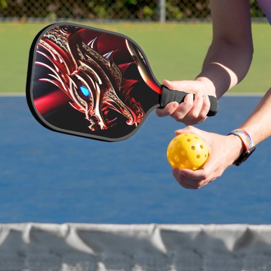 Vuur ademende draak rode en gouden schubben pickleball paddle (Insitu)