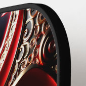 Vuur ademende draak rode en gouden schubben pickleball paddle (Links Detail)