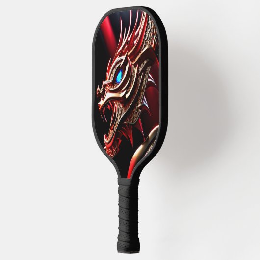 Vuur ademende draak rode en gouden schubben pickleball paddle (Links)