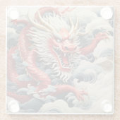 Vuur ademende draak rode en witte schaal glazen onderzetter (Achterkant)