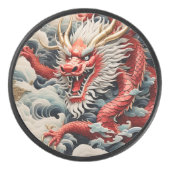 Vuur ademende draak rode en witte schaal hockey puck (Voorkant)