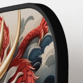 Vuur ademende draak rode en witte schaal pickleball paddle (Links Detail)