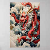 Vuur ademende draak rode en witte schaal poster (Voorkant)