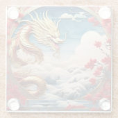 Vuur ademende draak rood blauw en goud schubben glazen onderzetter (Achterkant)