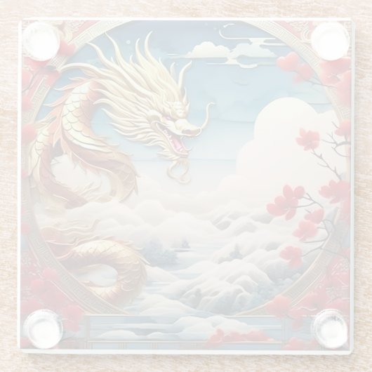 Vuur ademende draak rood blauw en goud schubben glazen onderzetter (Achterkant)