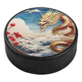 Vuur ademende draak rood blauw en goud schubben hockey puck (3/4)