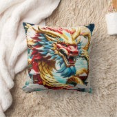 Vuur ademende draak rood blauw en goud schubben kussen (Deken)