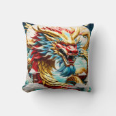 Vuur ademende draak rood blauw en goud schubben kussen (Voorkant)